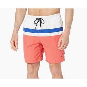 Nautica 8" Men's Swim Shorts Trunks Blue Pink White Large NWT